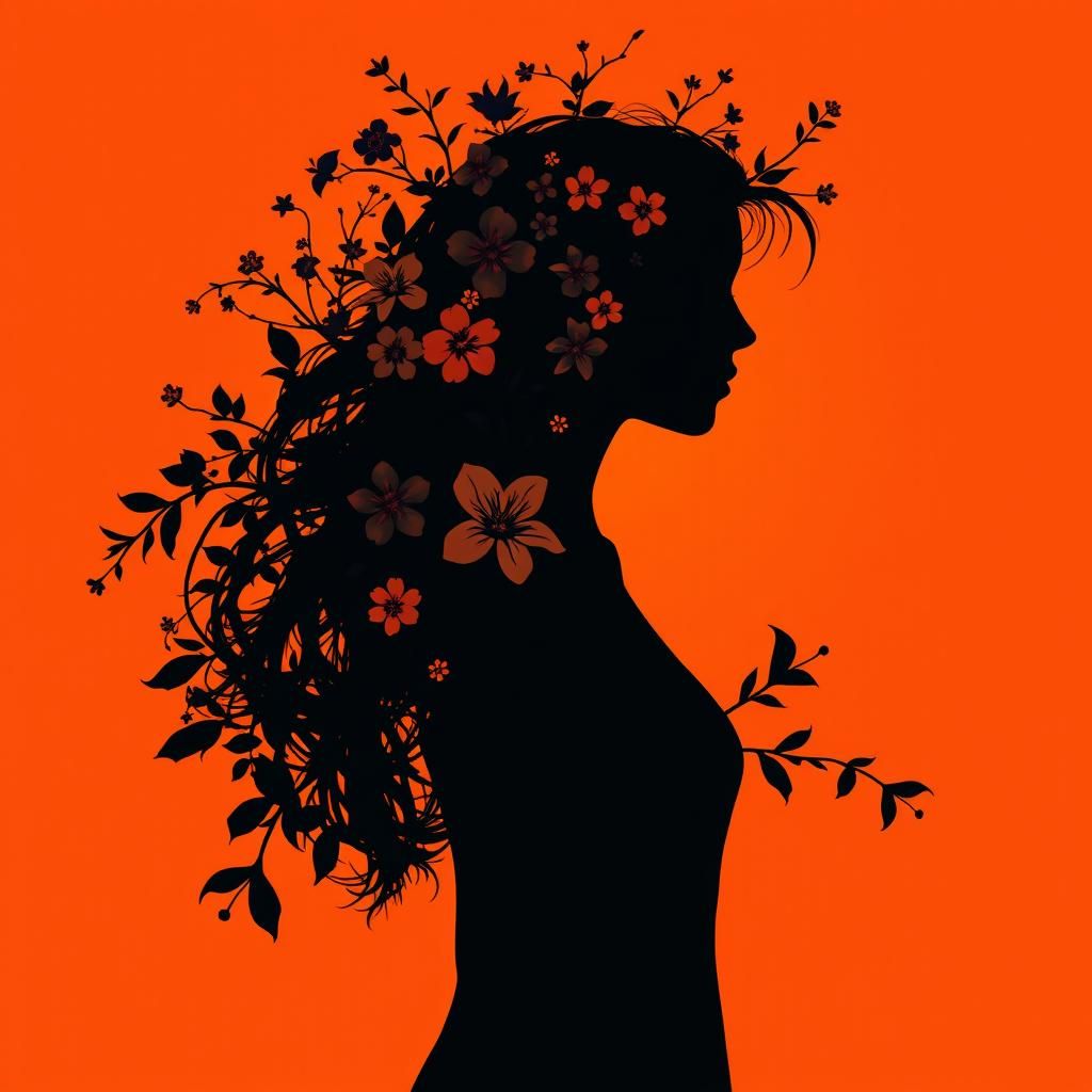 a striking silhouette of a woman in profile,