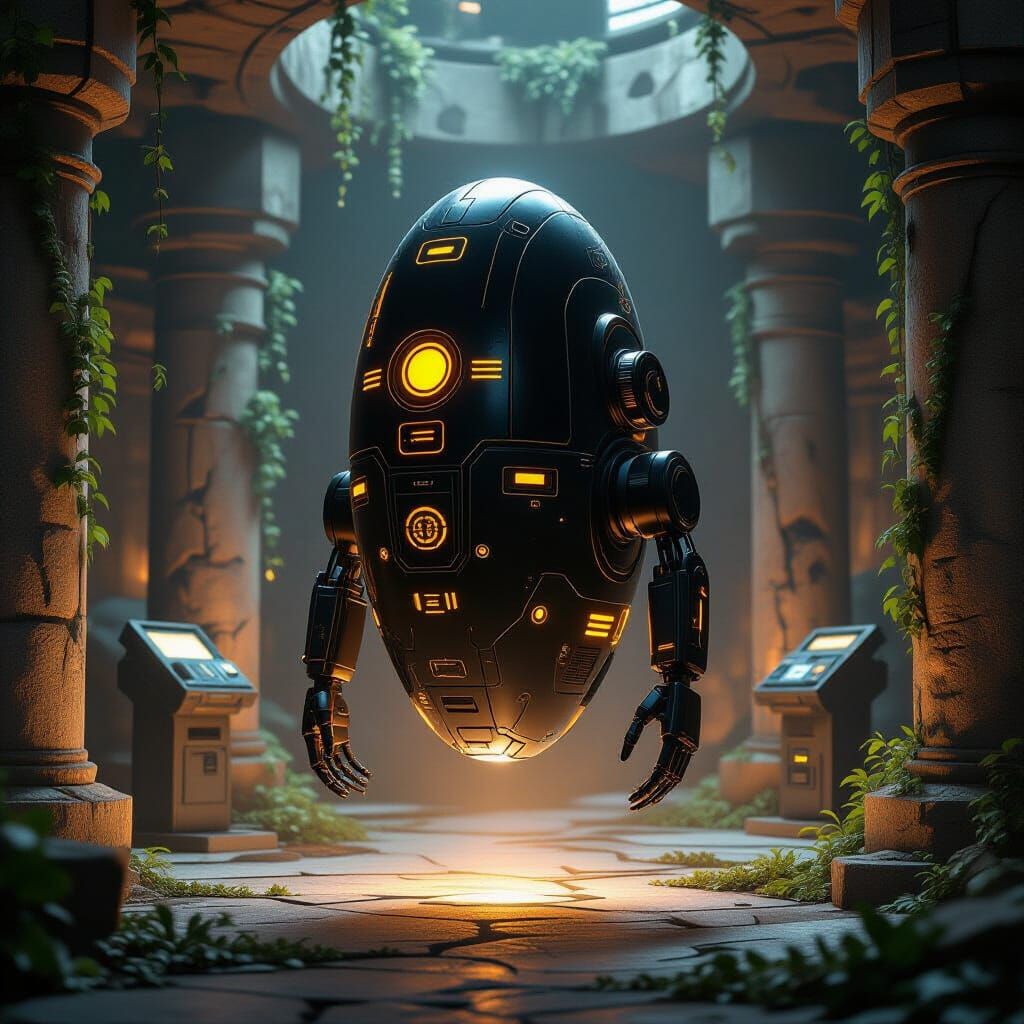 Ancient Rakatan Medical Droid in Bioluminescent Chamber