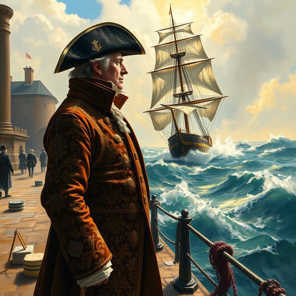 Regal Gentleman at Harbour in Golden Light