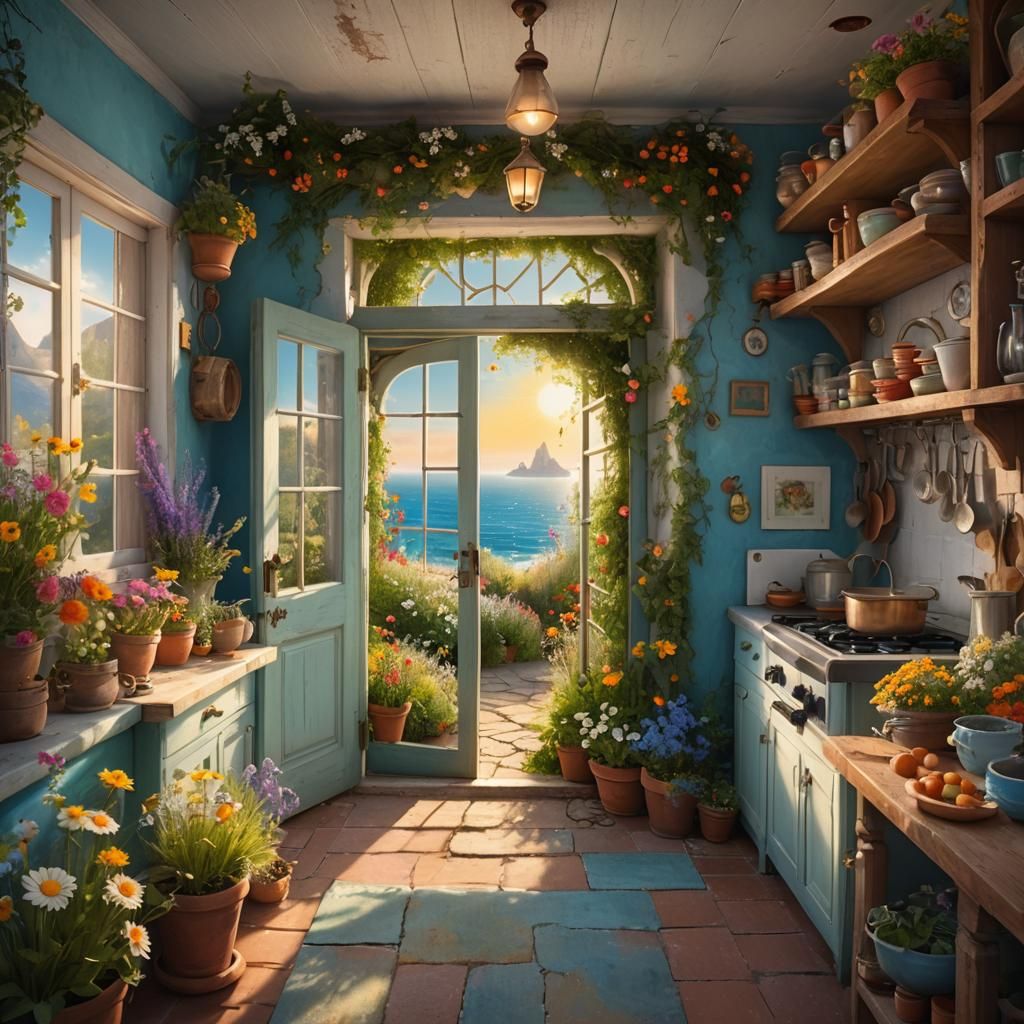 Idyllic Kitchen View: Whimsical Matte Painting