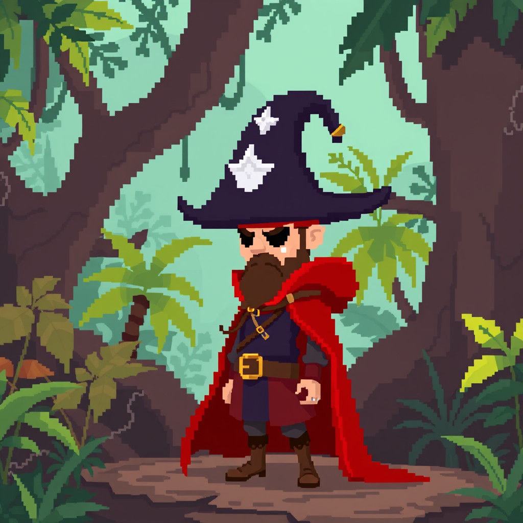 Pixel Art Wizard in Jungle, Pirate Style