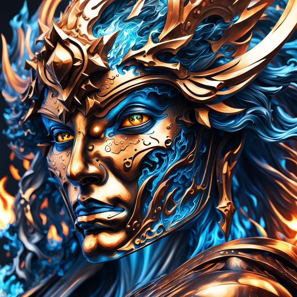 Fiery Warrior Portrait in Abstract Style