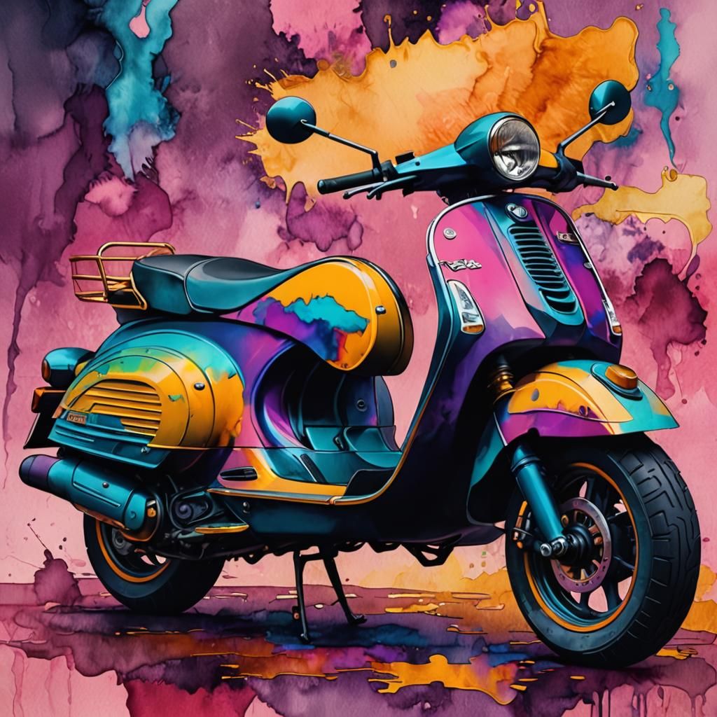 Alcohol Ink Vespa in Golden Line Art