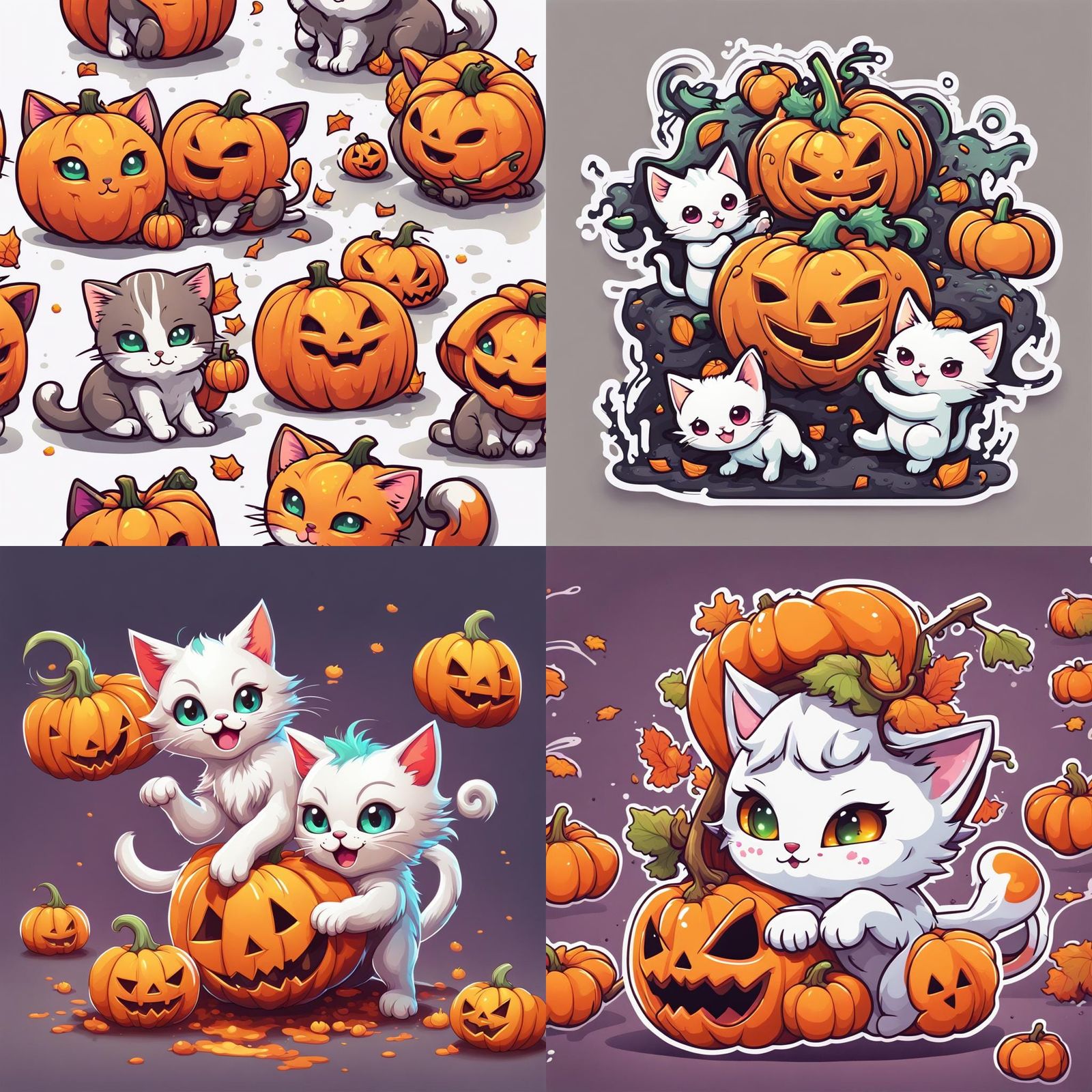 Kawaii Kittens Halloween Sticker Art in Vector Style
