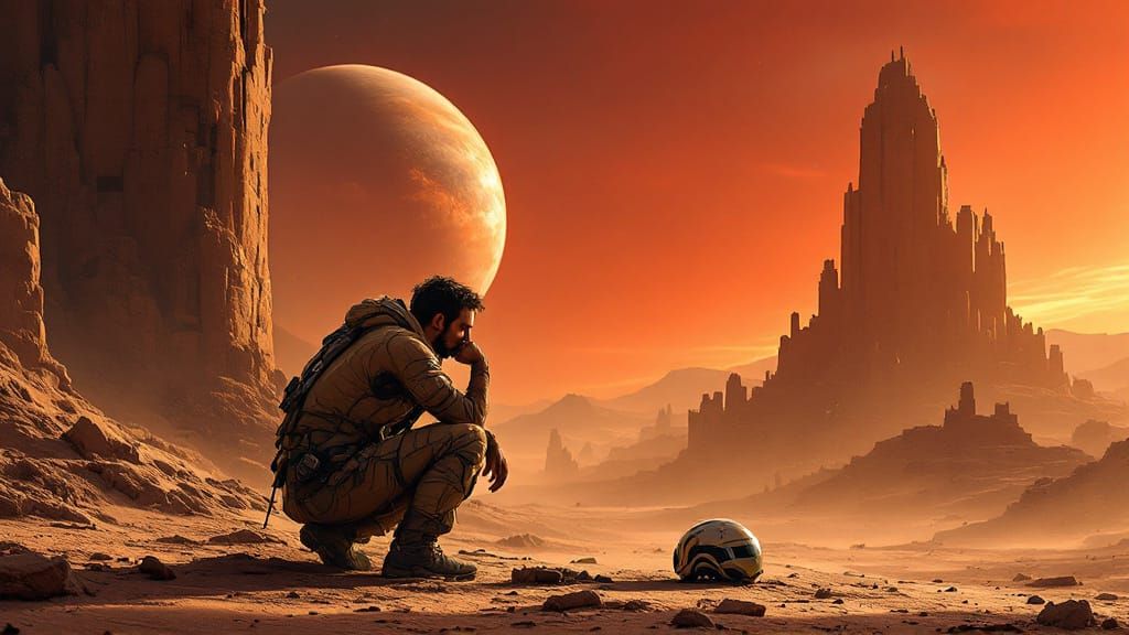 Lone Survivor on Alien Desert Dusk