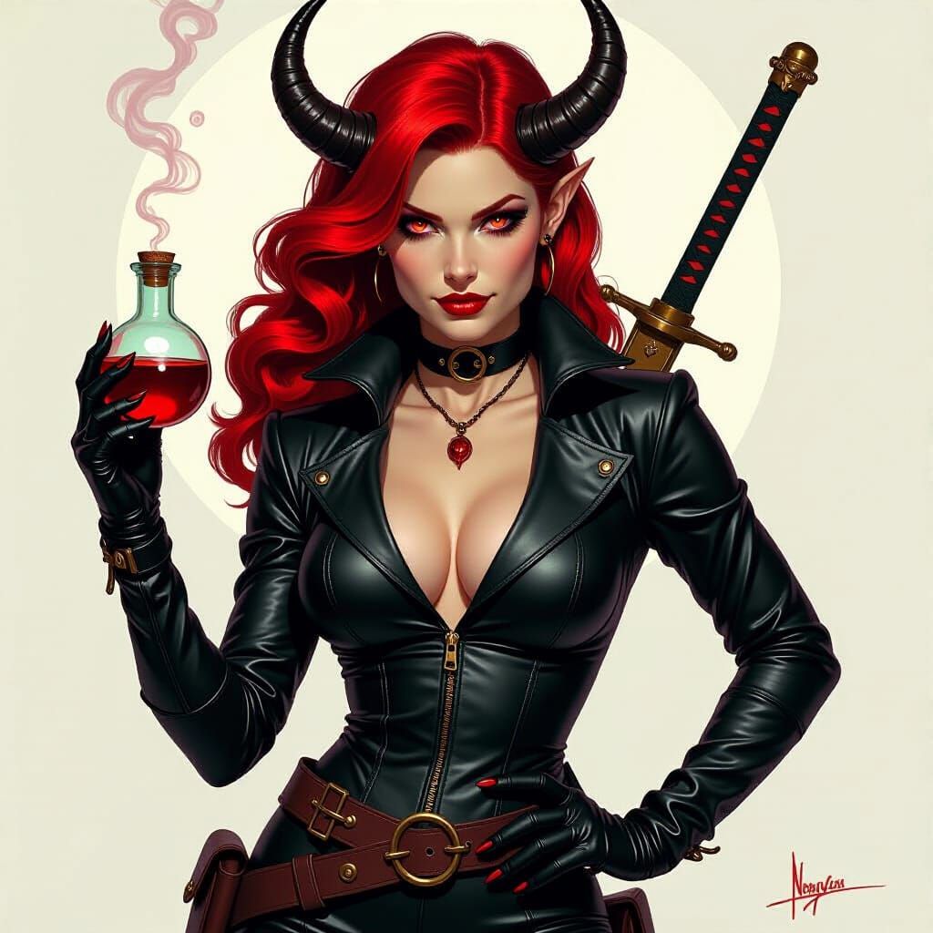 Tiefling Alchemist Mixing Explosive Concoctions