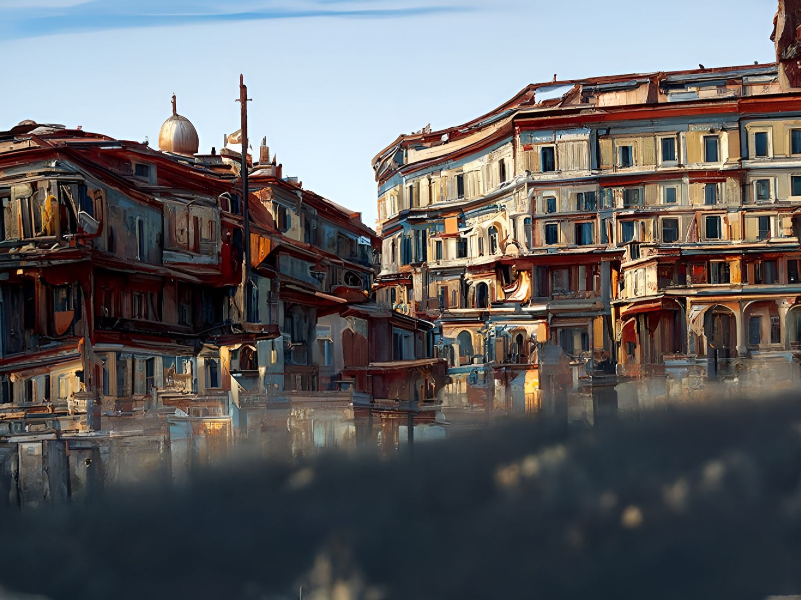 Venetian Townscape with Classical Architecture in Detailed D...