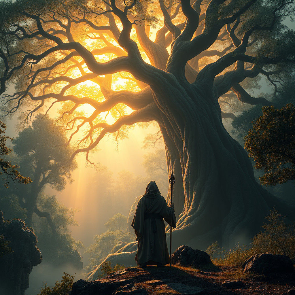 Ethereal Forest: Monk and the Glowing Tree