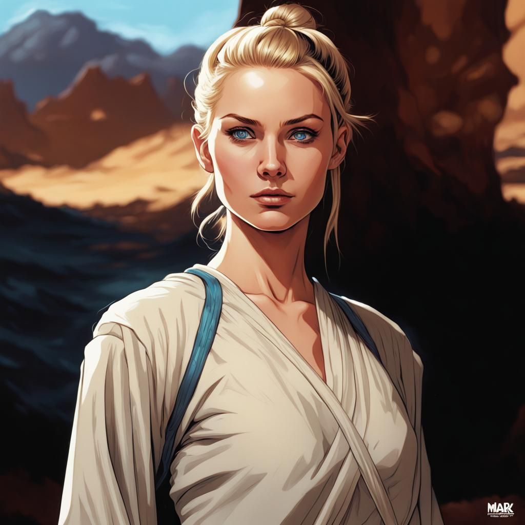 Young Blonde Jedi in Comic Book Art Style