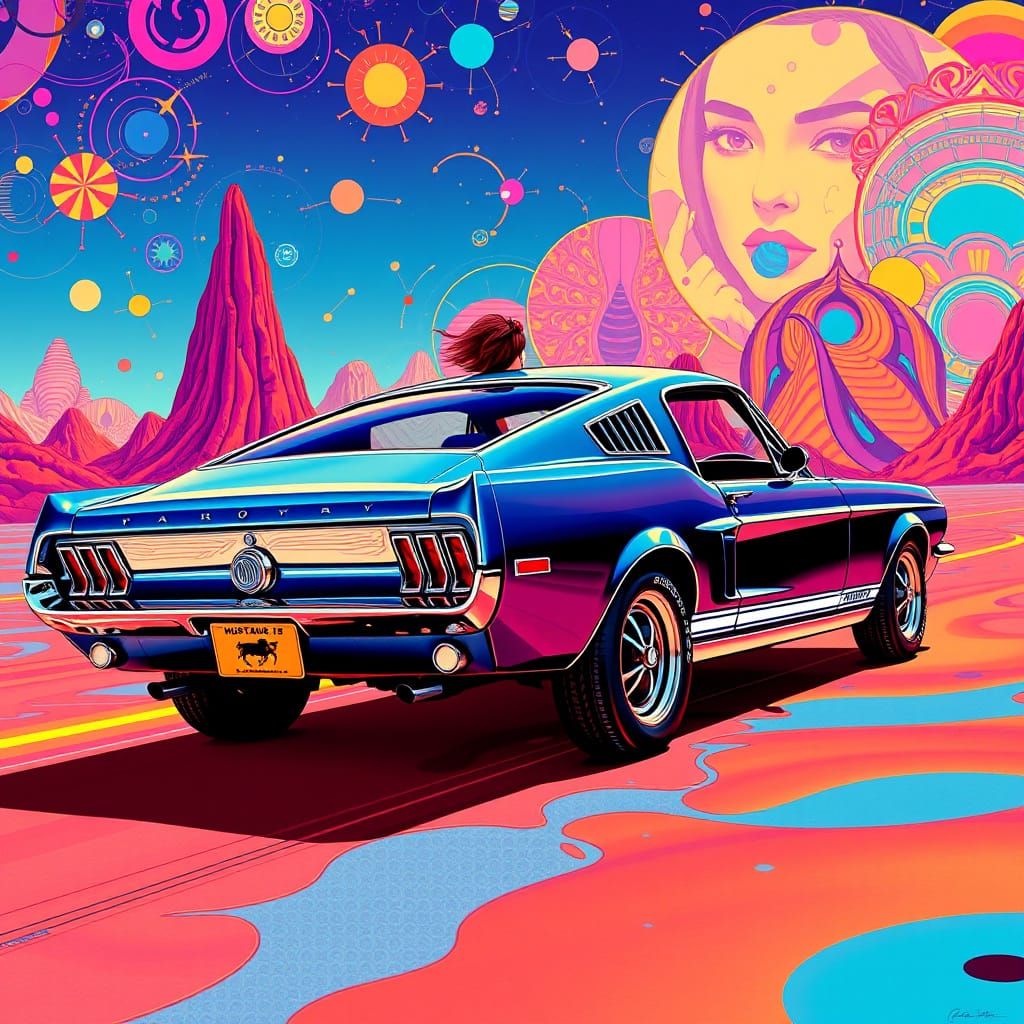 1967 Mustang in Superflat Surreal Landscape