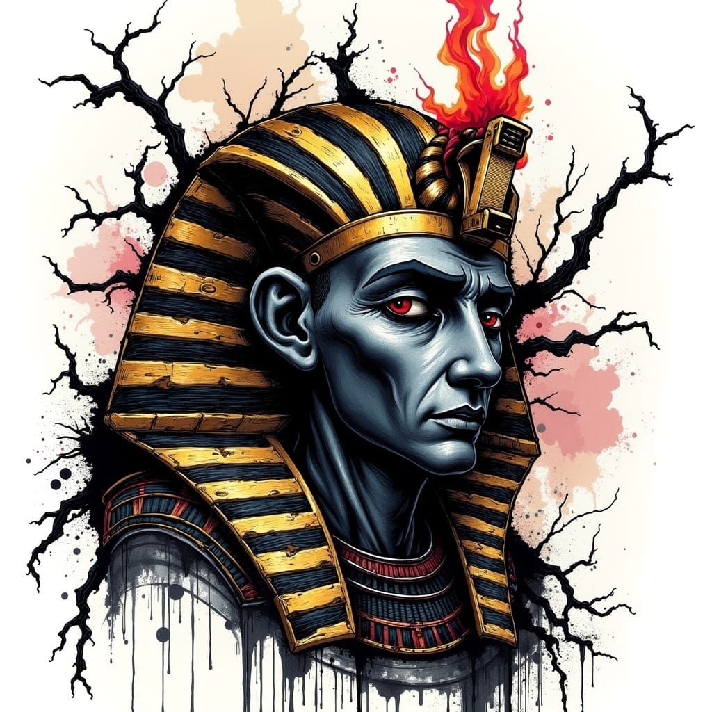 Egyptian Pharaoh in Distorted Realism Style