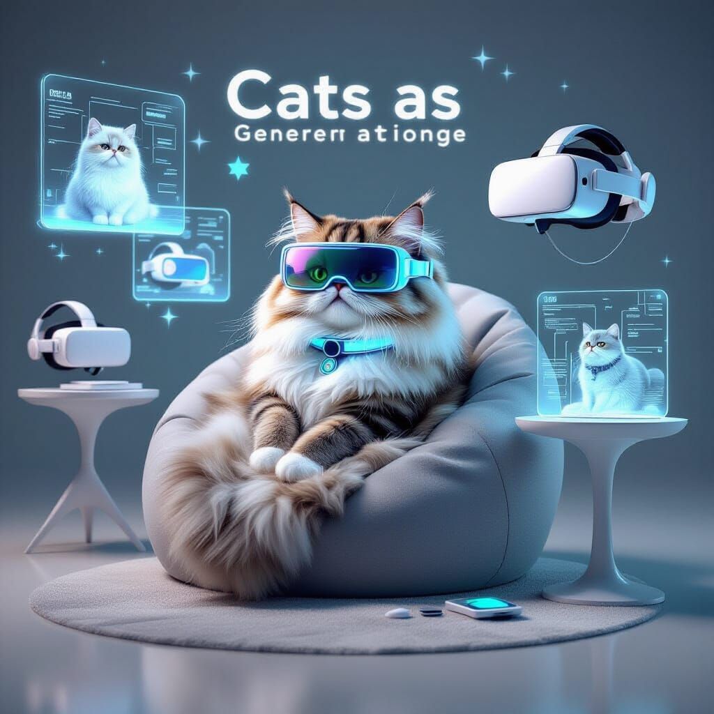 Wired Persian Cat in Holographic 2010s Scene