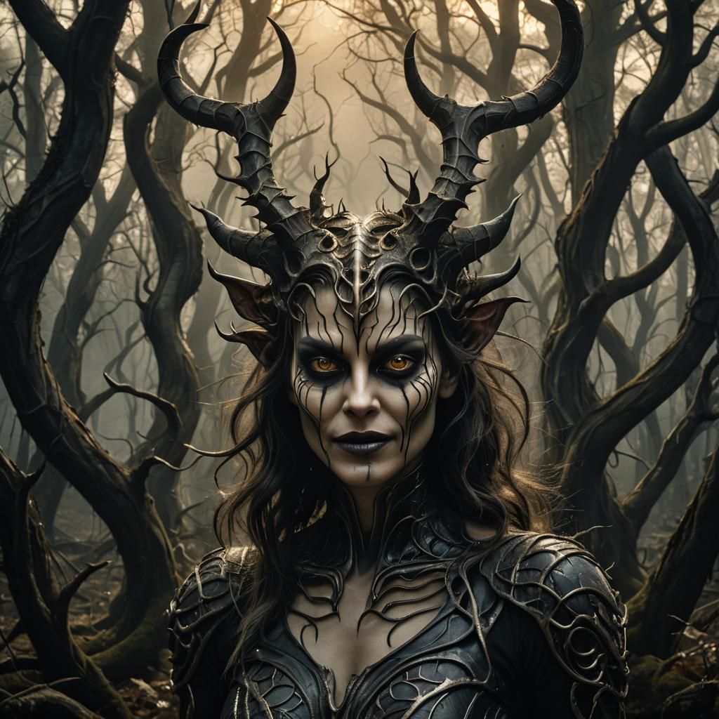 Mystical Woman with Horns in Surrealist Style