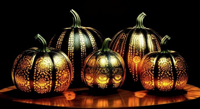 Glowing Bronze Pumpkins with Fractal Filigree