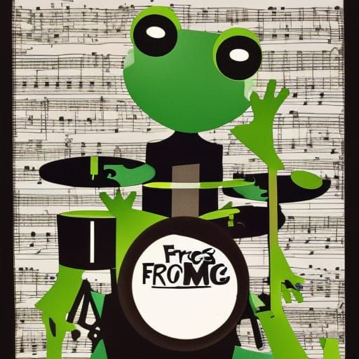Frog Drummer in Cut Paper Collage Style