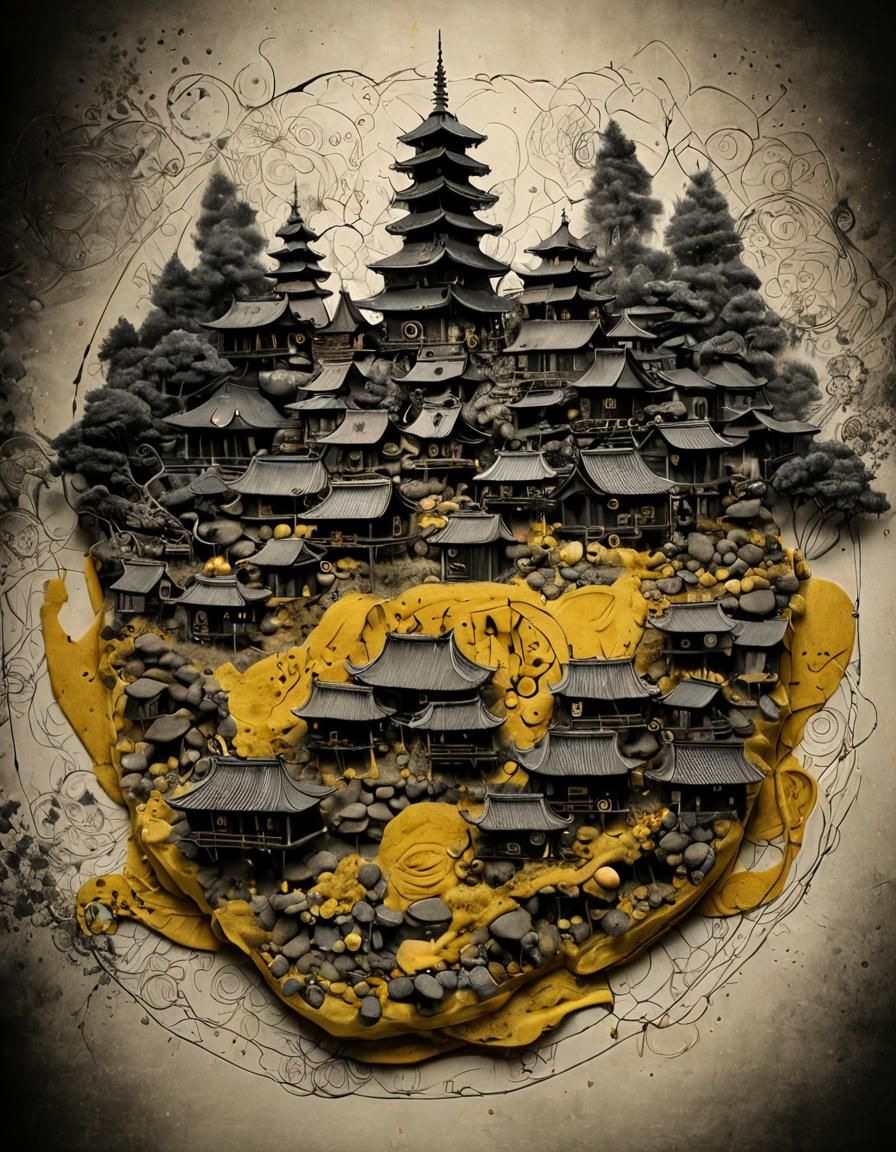 Surreal Wasabi Village in Zen Colors and Fauvist Style