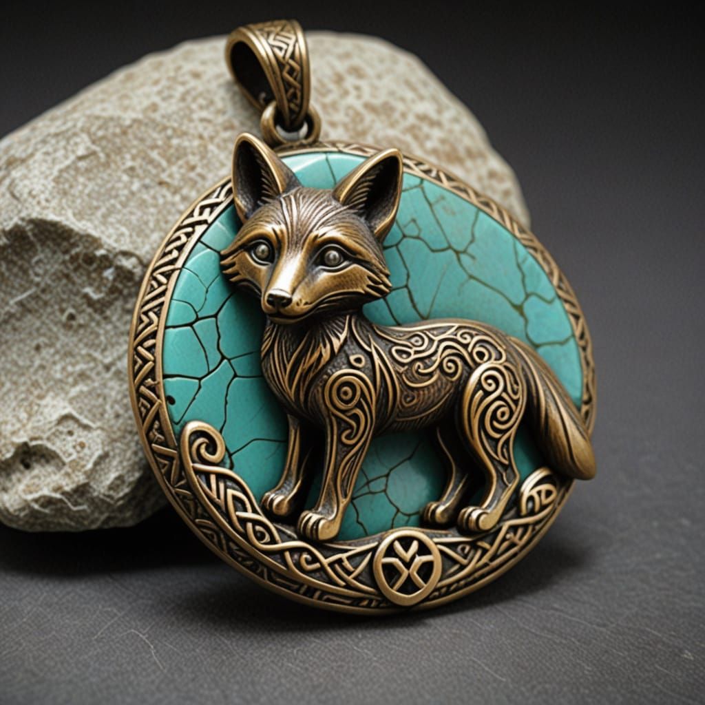Celtic Fox Amulet Carved from Turquoise Gemstone