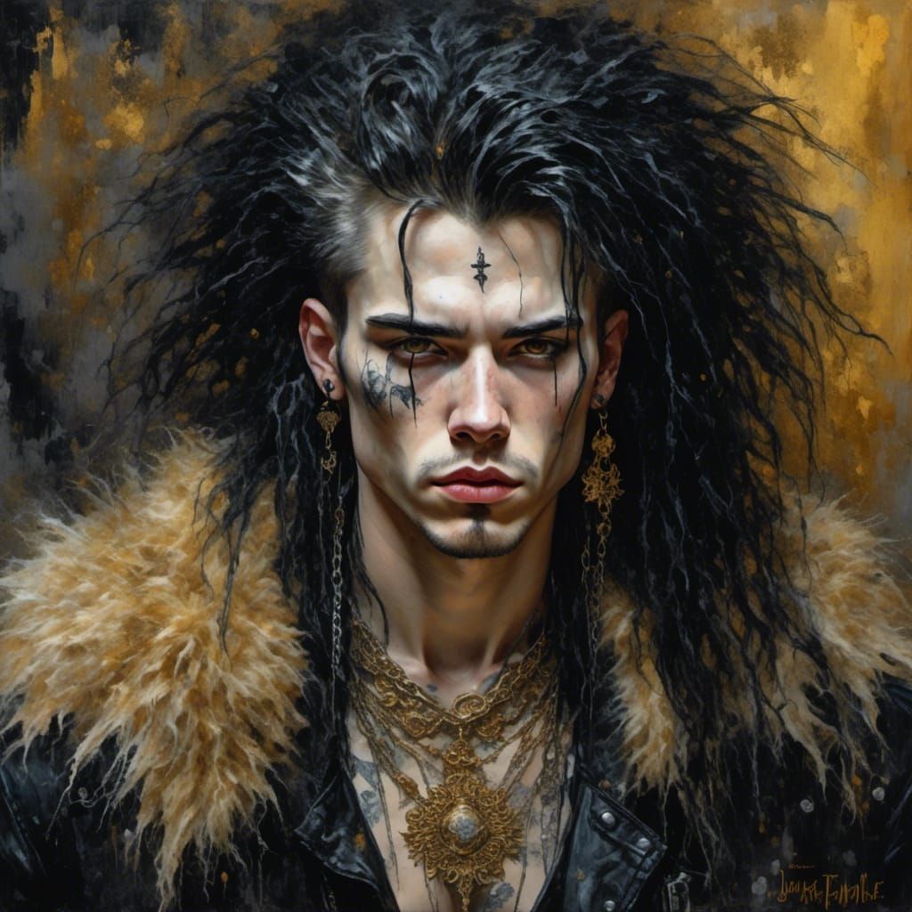 Gothic Man with Golden Hair and Jewelry
