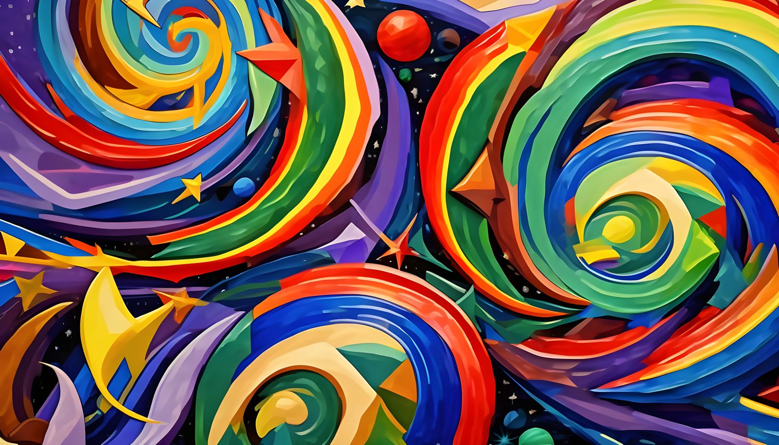 Vibrant Abstract Oil Paint Swirls with Cosmic Stars