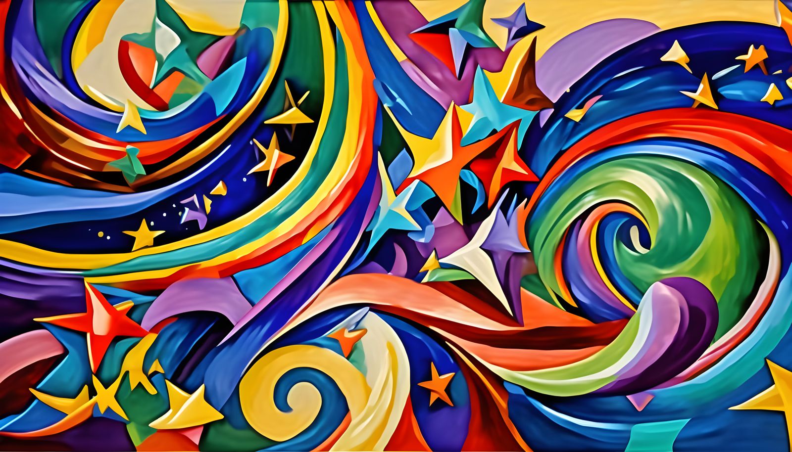 Cosmic Paint Swirls and Stars in Impasto Oil Style