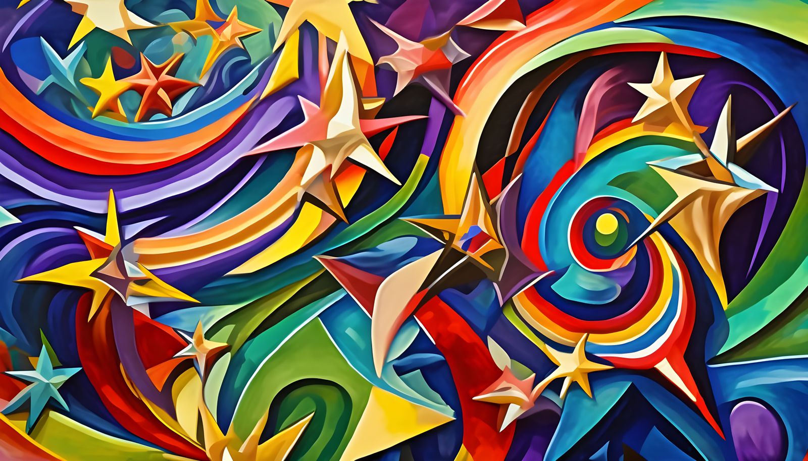 Vibrant Cosmic Paint Swirls in Abstract Impasto Style