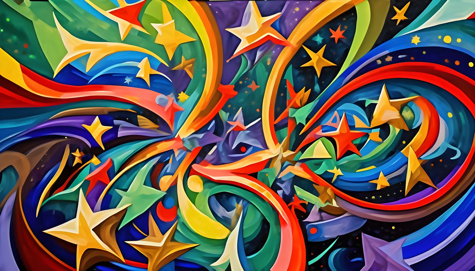 Vibrant Cosmic Paint Swirls in Abstract Impasto Style