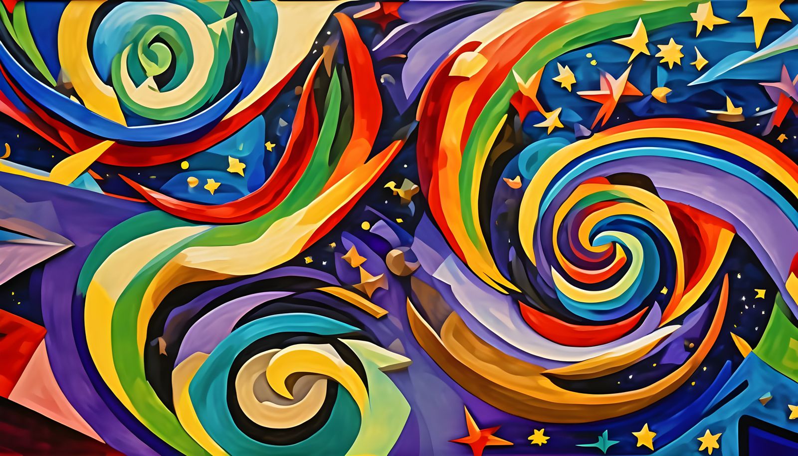 Vibrant Cosmic Paint Swirls with Stars