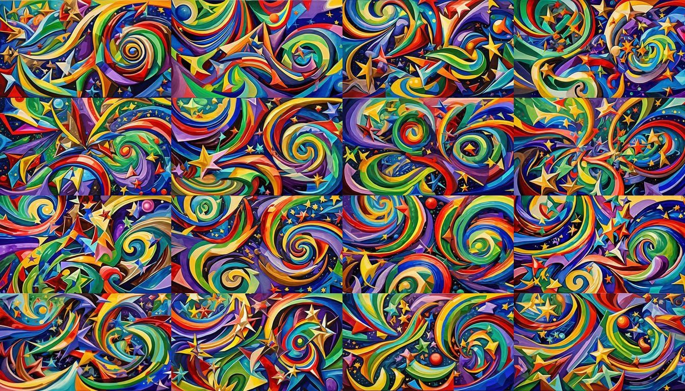 Abstract Cosmic Paint Swirls with Stars and Hurricanes