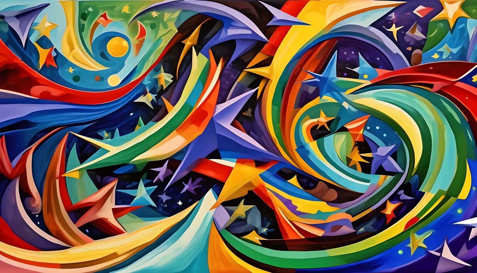 Cosmic Paint Vortexes with Swirling Stars in Impasto Oil