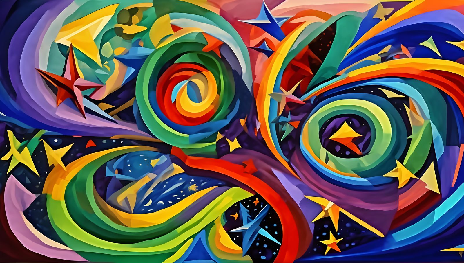 Vibrant Impasto Oil Paint Swirls with Cosmic Stars