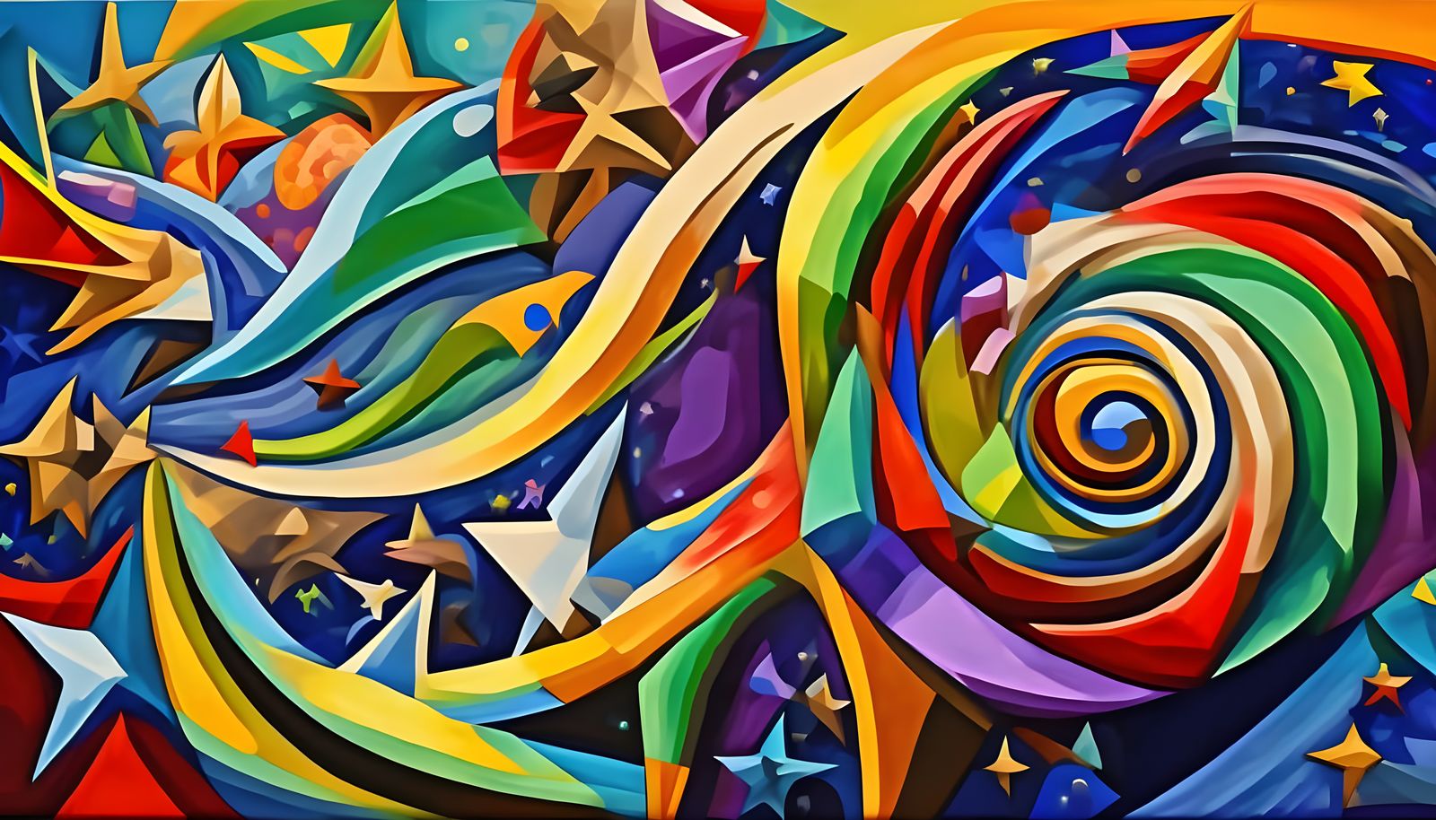 Vivid Abstract Paint Swirls with Cosmic Stars