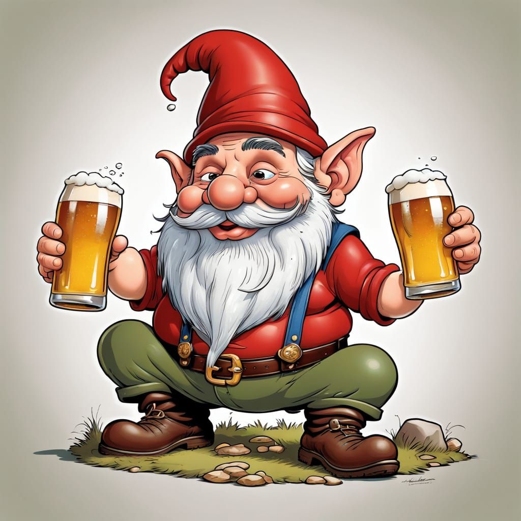 Gnome Enjoying Beer: Caricature Art