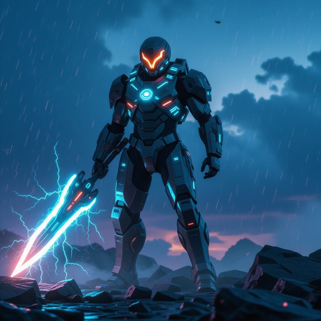 Futuristic Armored Hero with Energy Blade