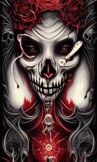 Gothic Skull, Rabbit, and Moon in Dark Academia Style