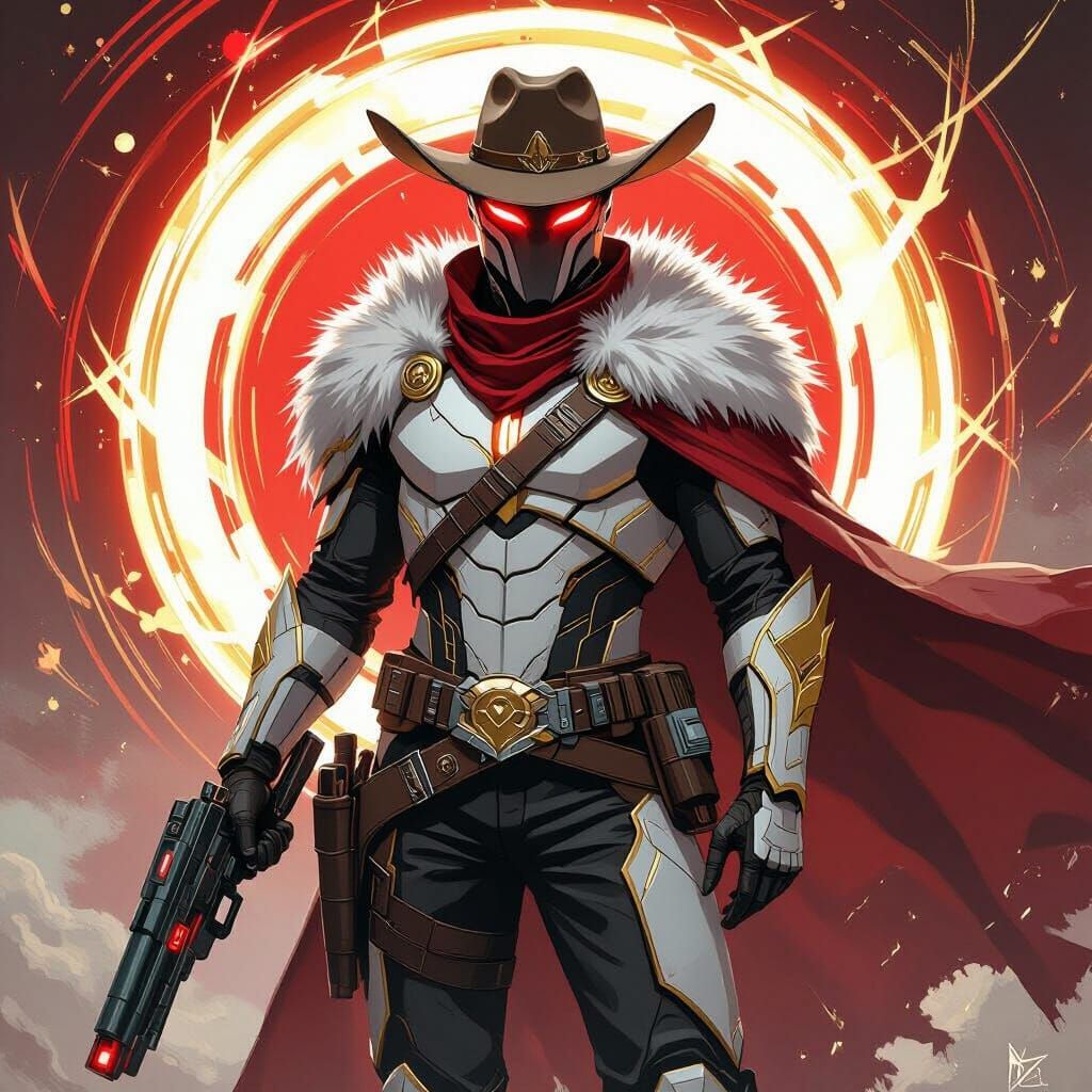 Futuristic Cowboy Warrior in High-Tech Armor