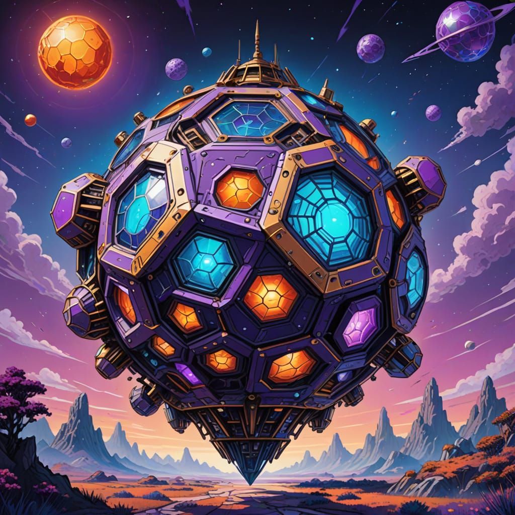 Biomechanical Dodecahedron Spaceship Concept Art