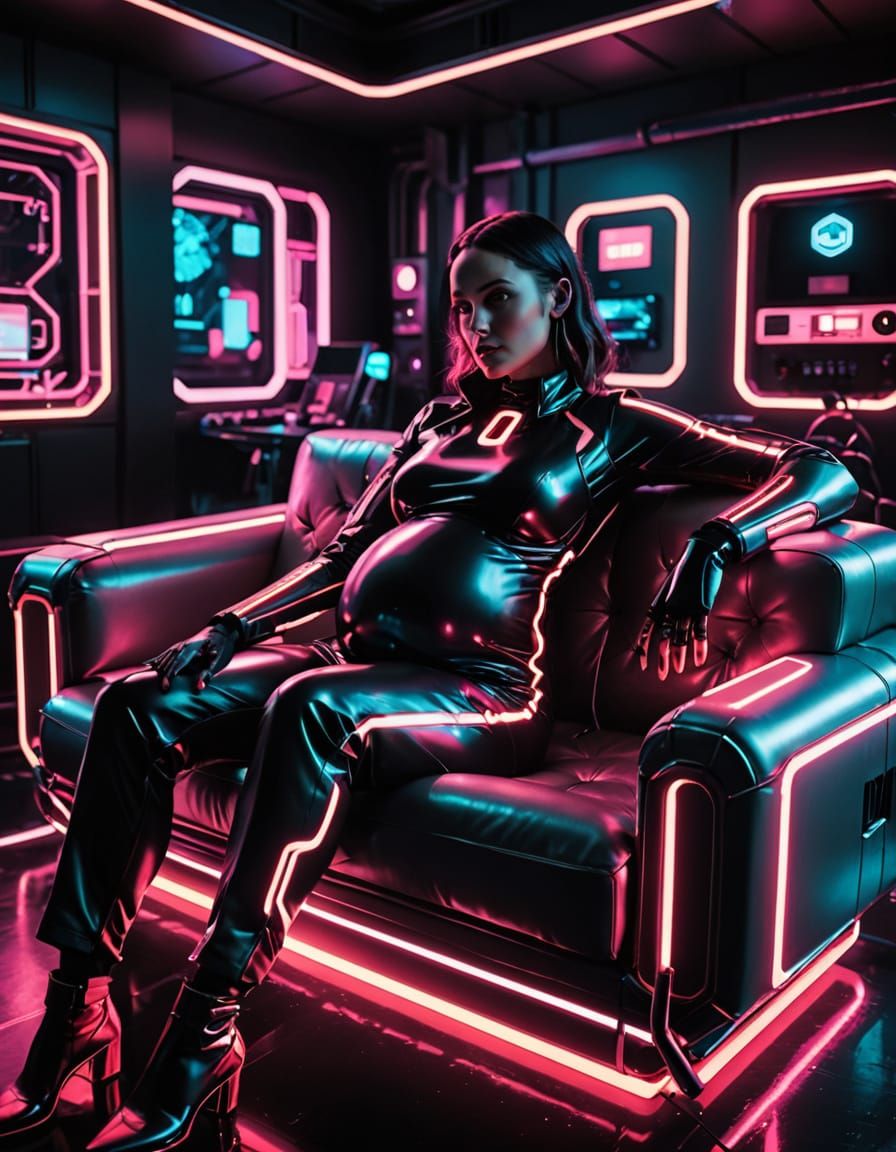 Cyberpunk Mother Surrounded by Neon