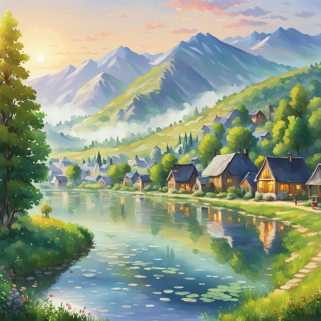 Idyllic Alpine Village in Golden Hour