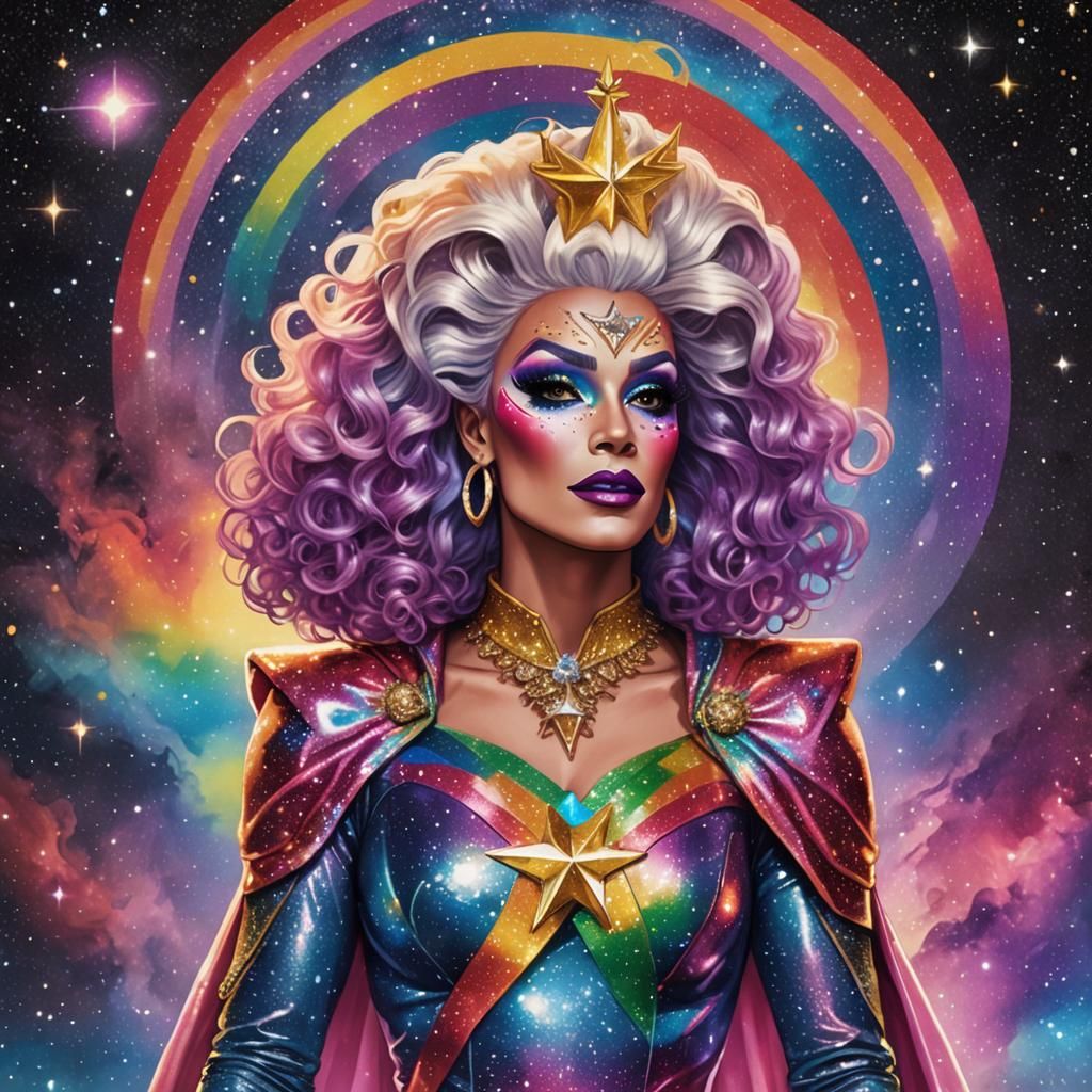 Captain Pride Drag Queen in Galactic Scene