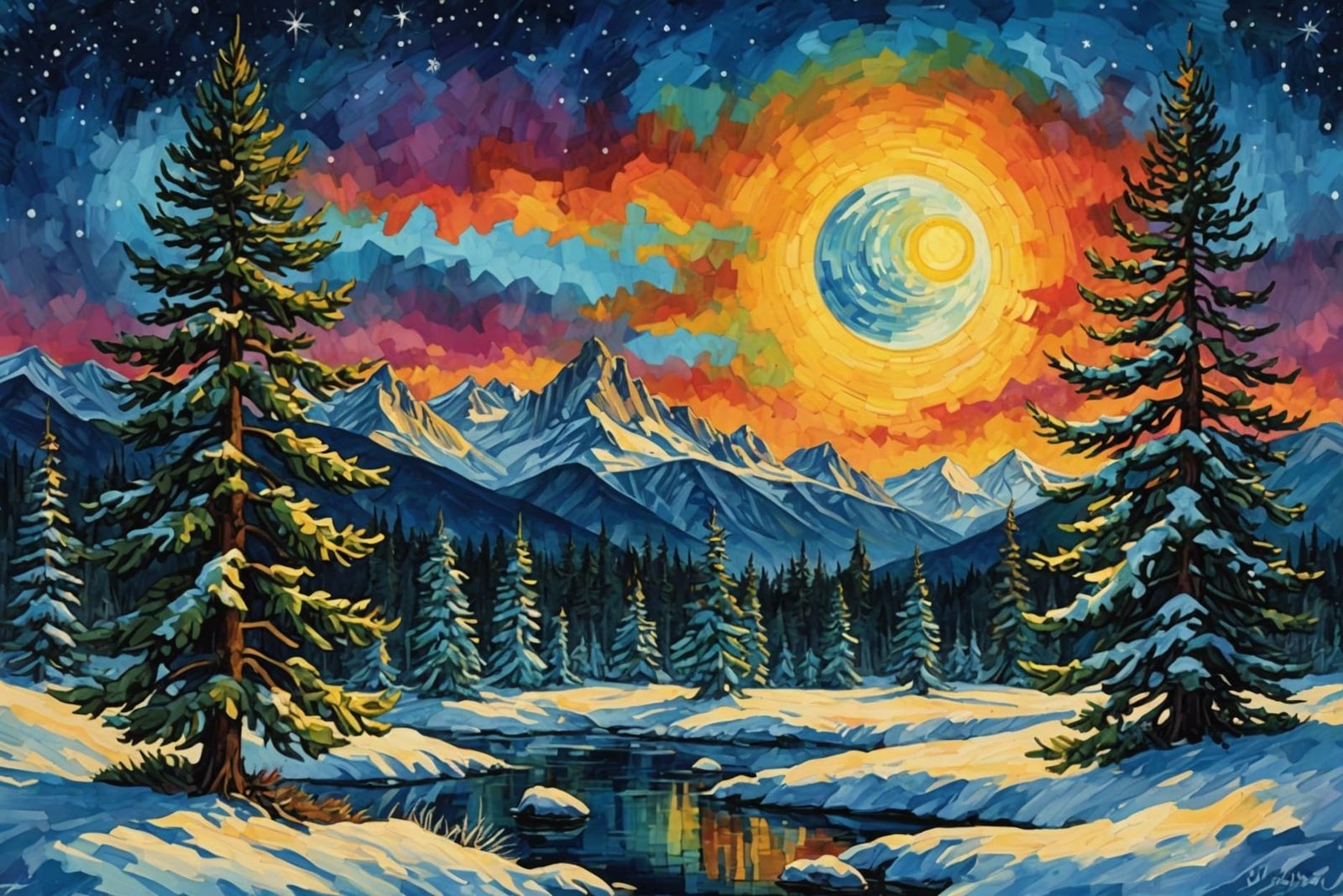 Winter Creek in Gothic Watercolor Style