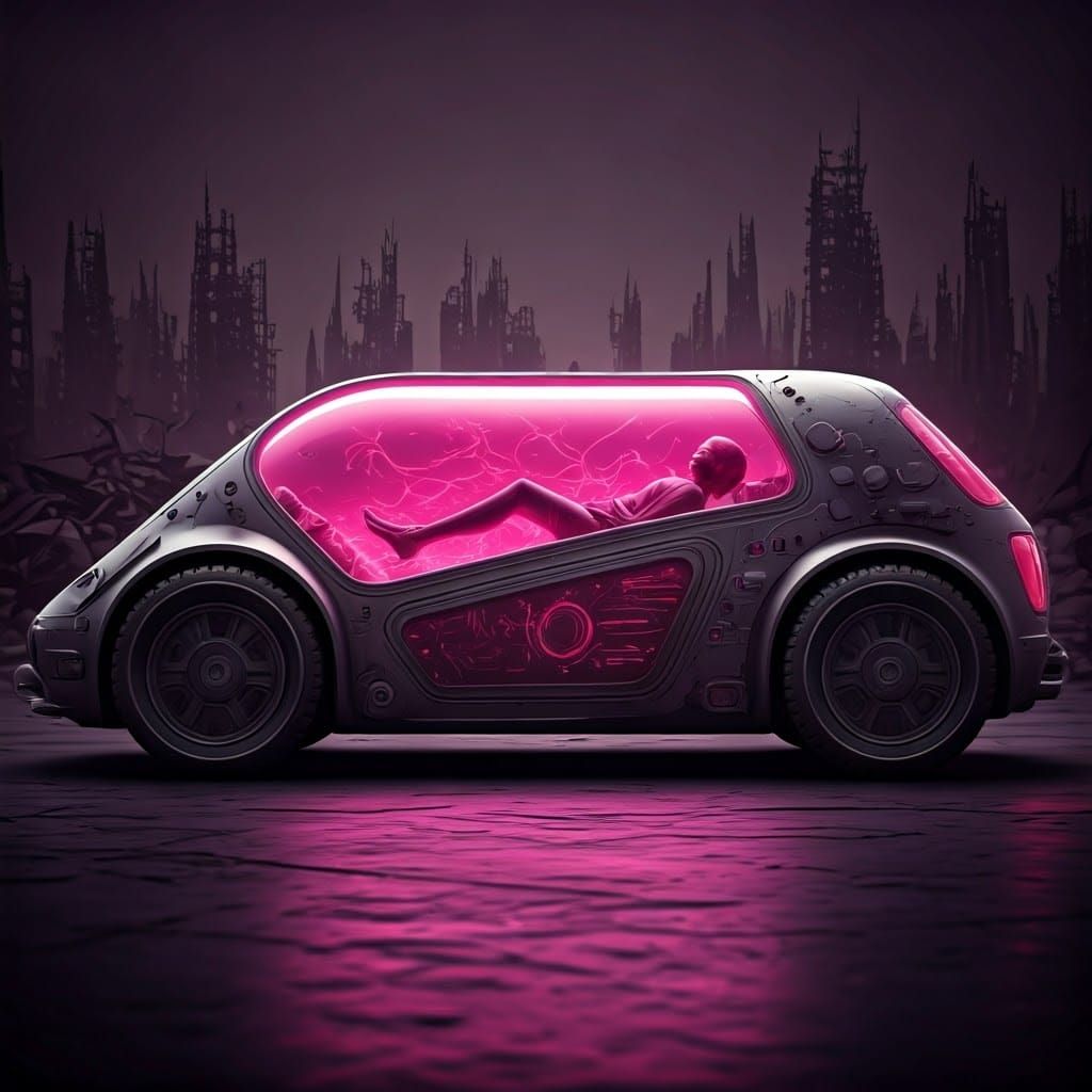 Cyberpunk Bio-Electric Vehicle in a Post-Apocalyptic Wastela...