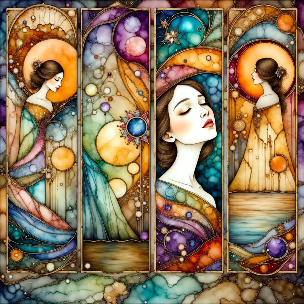 Art Nouveau Panels in Dreamlike Scenarios