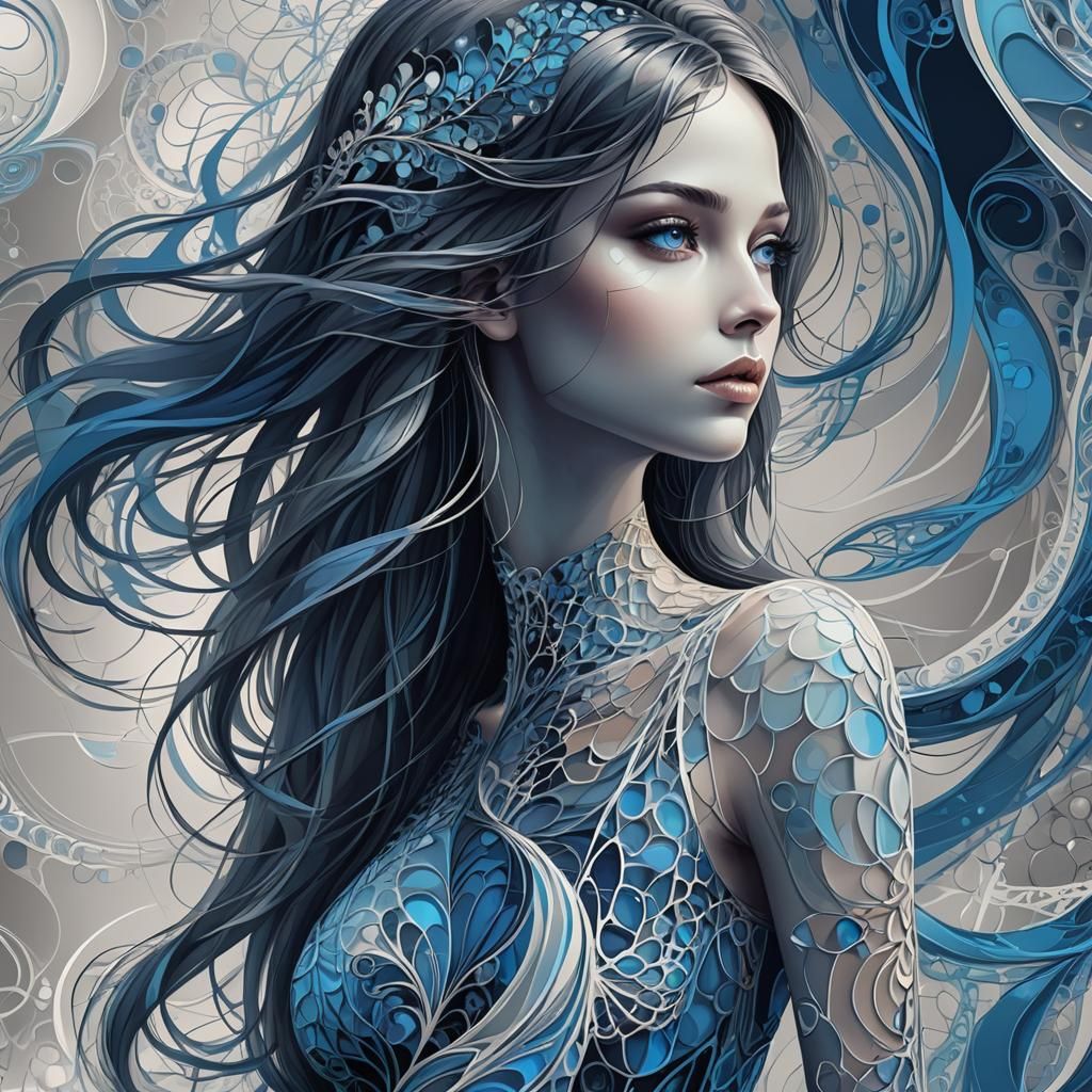 Portrait with Long Hair in Abstract Vector Style