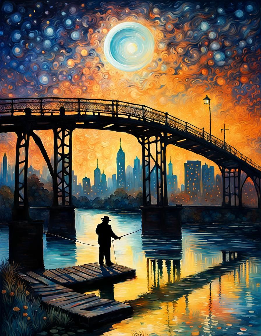 Dilapidated Bridge at Night in Impasto Style