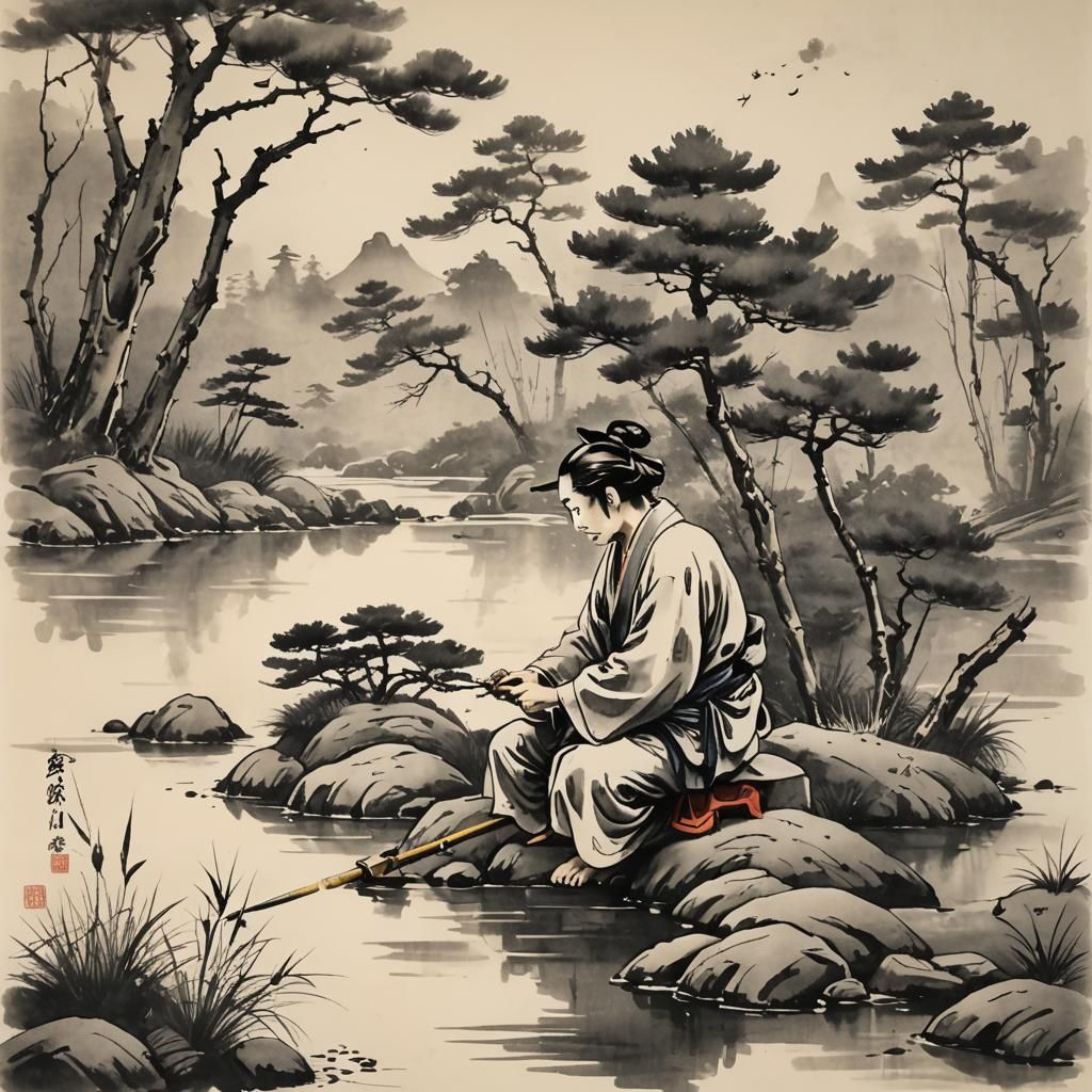 Sumi Japanese Scribe Brush Drawing