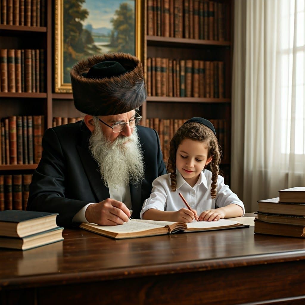 Ultra-Orthodox Grandfather Studies with Grandson in Retro Se...