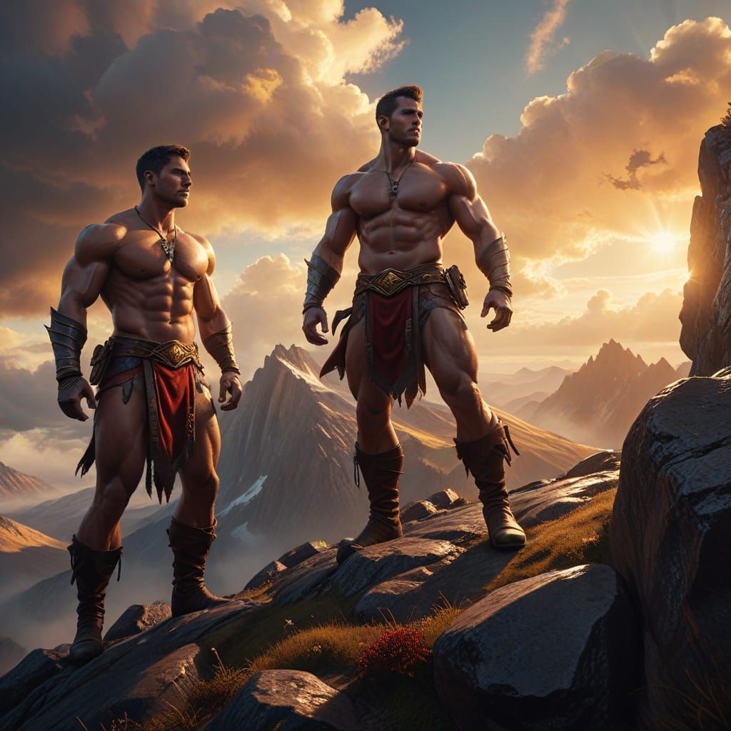 Epic Mountain Climb: Fantasy Oil Painting