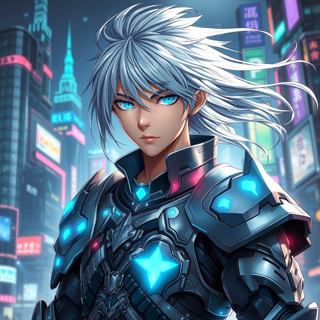 Anime Warrior in Futuristic Samurai Armor