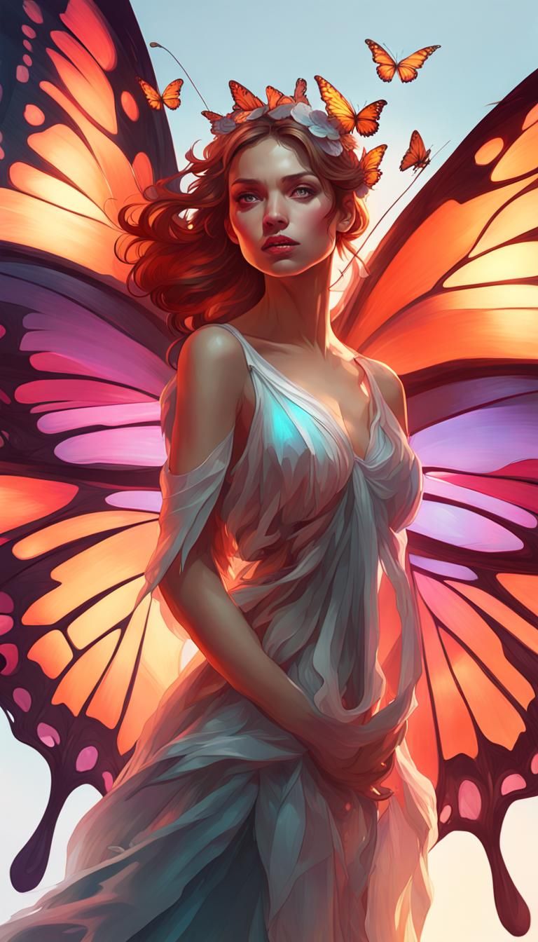 Butterfly Winged Woman: Hyperdetailed Concept Art