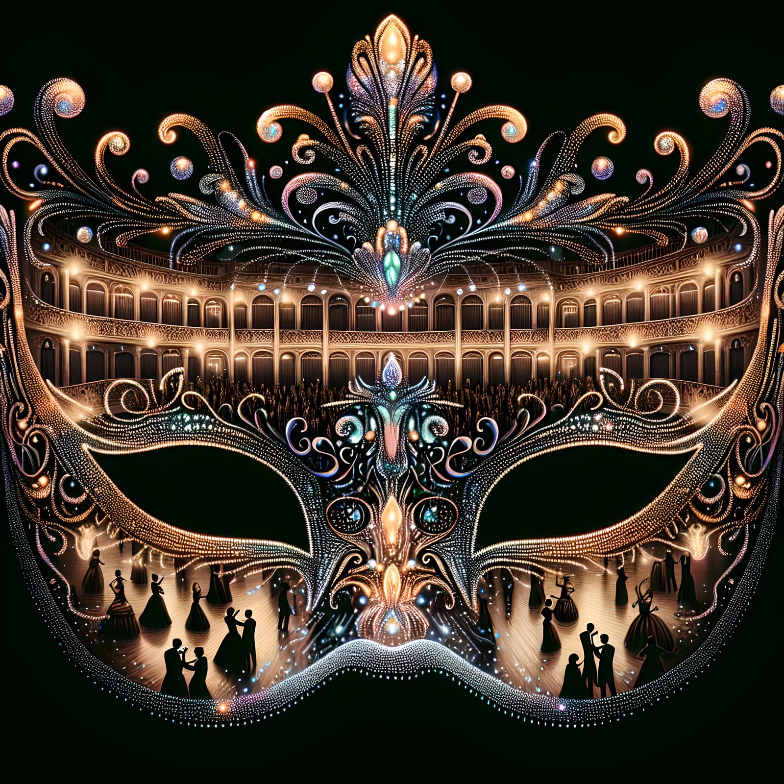 Masquerade Mask Reveals Surreal Ballroom Dance